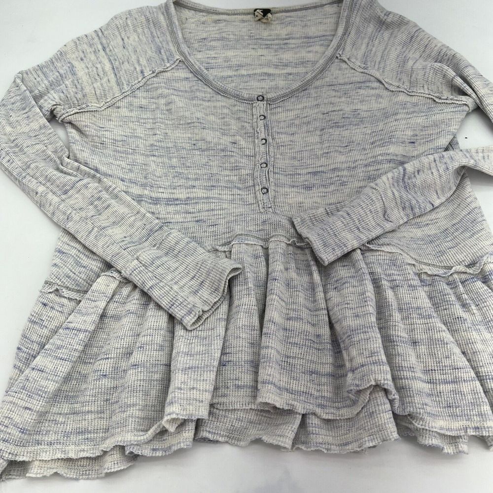 We The Free People Coastline Top Women's S Purple Peplum Hem Henley Thermal